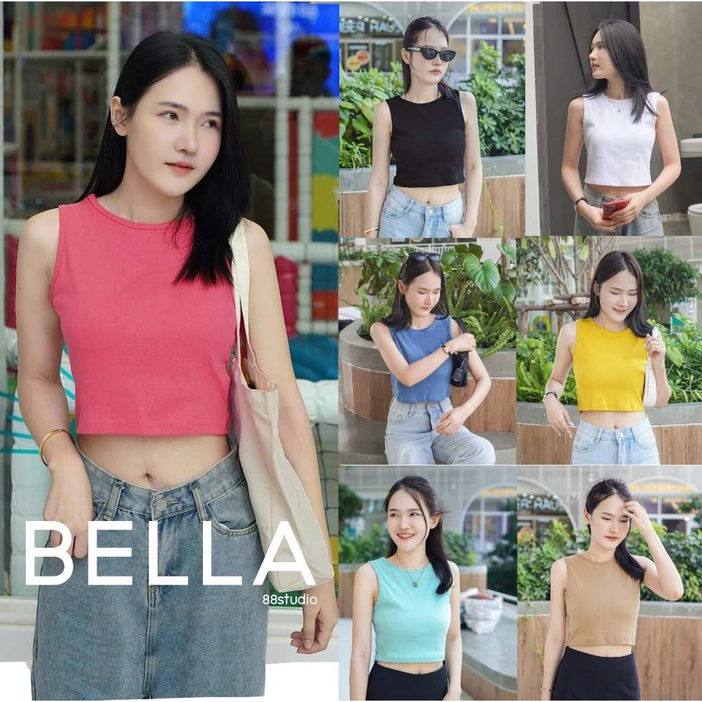 [P1]🌈 30 สีพร้อมส่ง เสื้อครอปแขนกุดผ้านุ่ม ไม่บาง 🌈 | ผ้าร่องเล็ก กระชับสัดส่วน