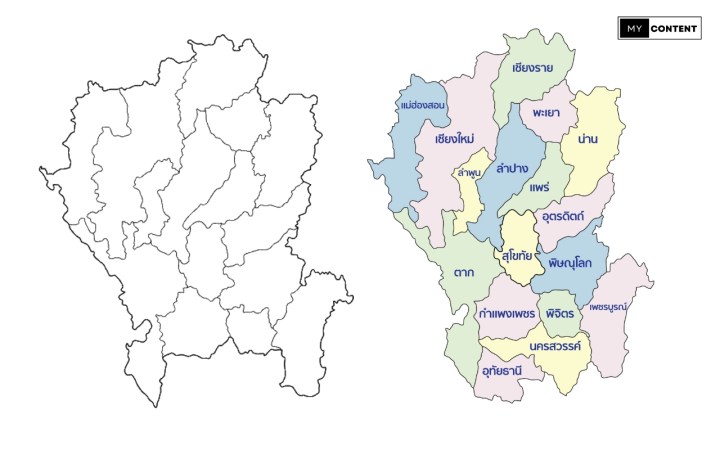 แผนที่ประเทศไทยภาคเหนือ