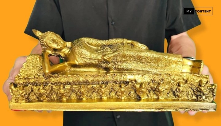 พระประจำวันอังคาร ปางไสยาสน์ กว้าง 30 ซม. สีทองโบราณ