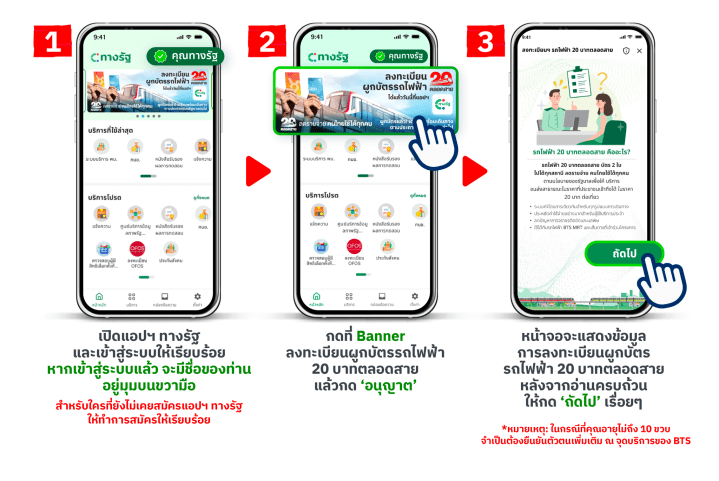 วิธีลงทะเบียนรถไฟฟ้า 20 บาท