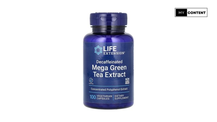 อาหารเสริมโพลีฟีนอล ยี่ห้อ Life Extension – Decaffeinated Mega Green Tea Extract 725 mg (100 แคปซูลมังสวิรัติ)