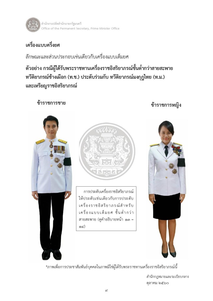 การติดเครื่องหมายบนเครื่องแบบชุดข้าราชการสีขาว